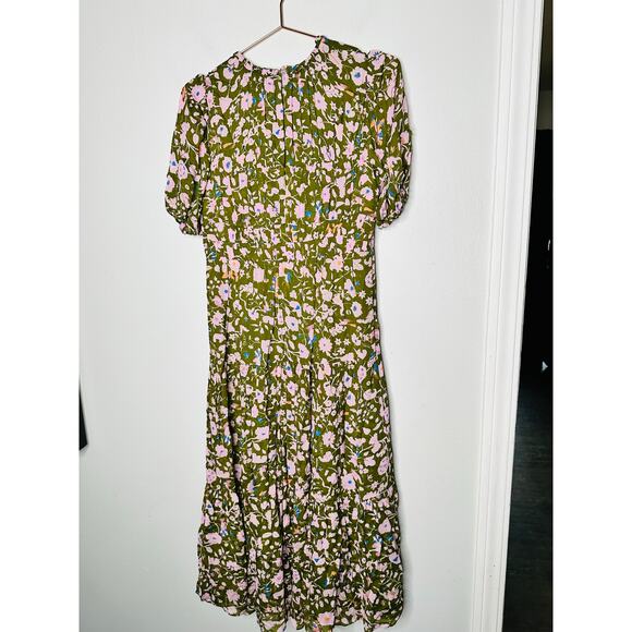 DIANE VON FURSTENBERG Green Pink Floral Blossom Crewneck Midi Dress Size 6 - Picture 6 of 14